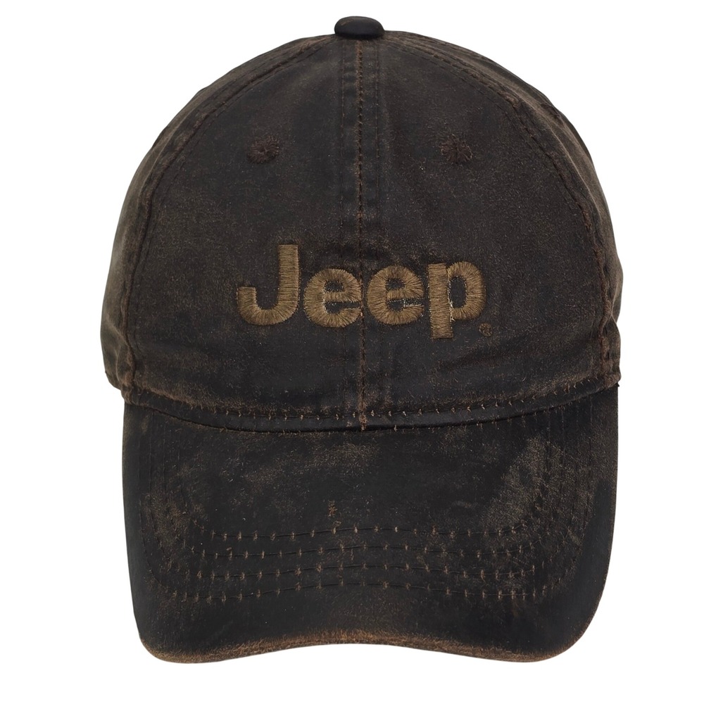 Jeep Hat Platinum Series OS Brown Distressed Logo Waxed Baseball Cap Adjustable